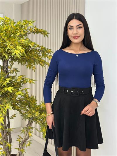 Kayık Yaka Likralı Basıc Lacivert 