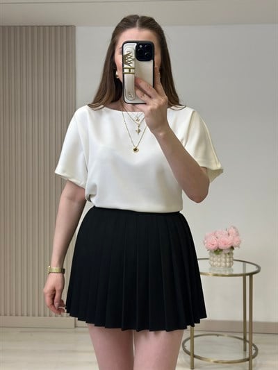 Kayık Yaka Modal Kumaş Tshirt Beyaz