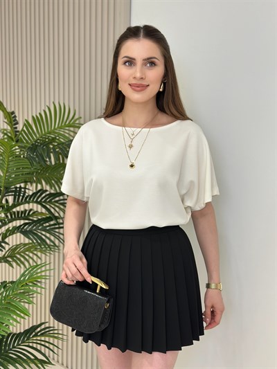 Kayık Yaka Modal Kumaş Tshirt Beyaz