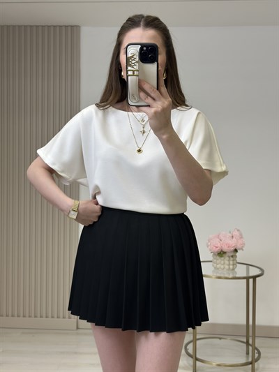 Kayık Yaka Modal Kumaş Tshirt Beyaz