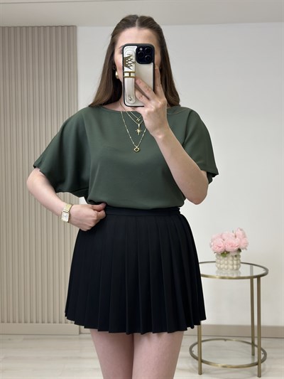 Kayık Yaka Modal Kumaş Tshirt Haki