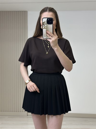 Kayık Yaka Modal Kumaş Tshirt Kahve