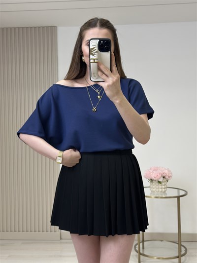 Kayık Yaka Modal Kumaş Tshirt Lacivert