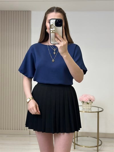 Kayık Yaka Modal Kumaş Tshirt Lacivert