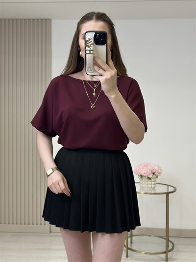 Kayık Yaka Modal Kumaş Tshirt Mürdüm