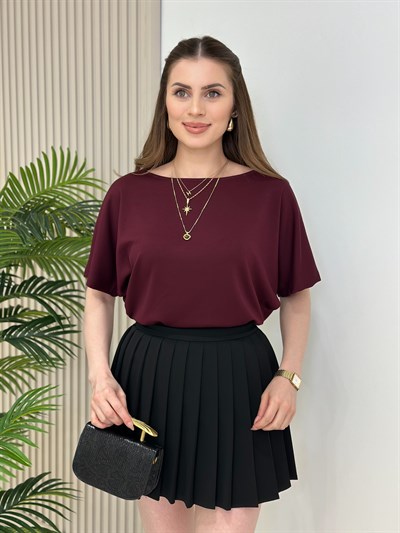 Kayık Yaka Modal Kumaş Tshirt Mürdüm