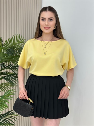 Kayık Yaka Modal Kumaş Tshirt Sarı