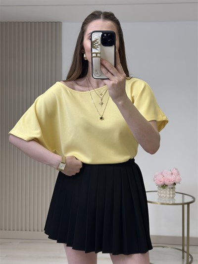 Kayık Yaka Modal Kumaş Tshirt Sarı