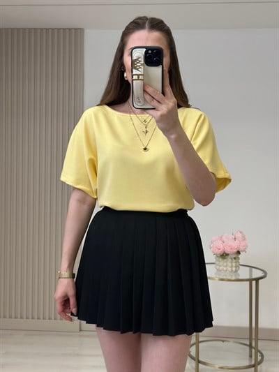 Kayık Yaka Modal Kumaş Tshirt Sarı