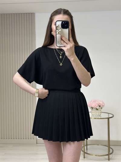 Kayık Yaka Modal Kumaş Tshirt Siyah