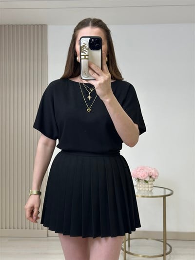 Kayık Yaka Modal Kumaş Tshirt Siyah