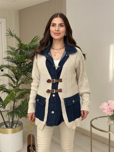 Kemer Jean Detaylı Tasarım Hırka