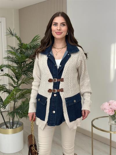 Kemer Jean Detaylı Tasarım Hırka