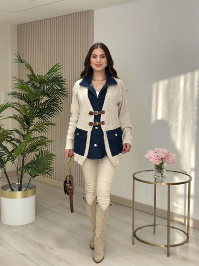 Kemer Jean Detaylı Tasarım Hırka