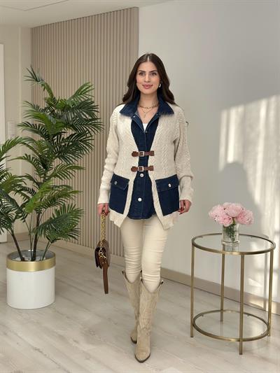 Kemer Jean Detaylı Tasarım Hırka