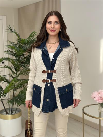 Kemer Jean Detaylı Tasarım Hırka