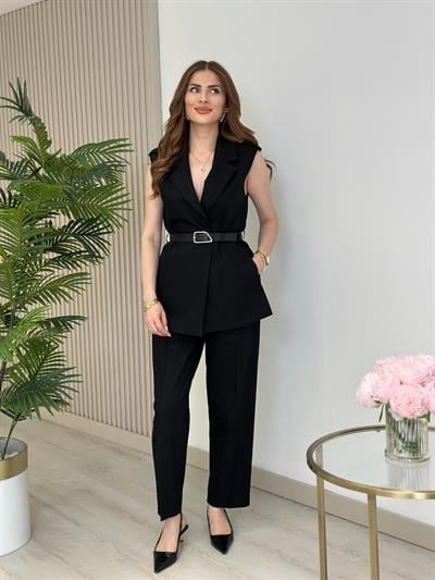 Kemerli Omuzları Apoletli Takım Siyah