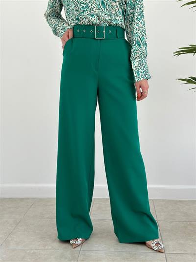 Kemerli Palazzo Pantolon Zümrüt
