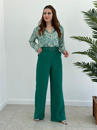 Kemerli Palazzo Pantolon Zümrüt