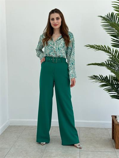 Kemerli Palazzo Pantolon Zümrüt