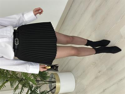 Kemerli Pileli Şort Etek Siyah