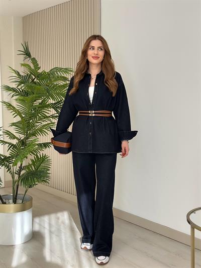 Kemerli Premium Kalite Oversıze Jean Takım 