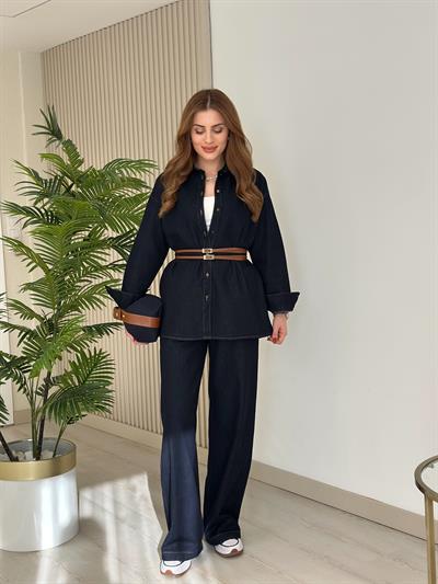 Kemerli Premium Kalite Oversıze Jean Takım 
