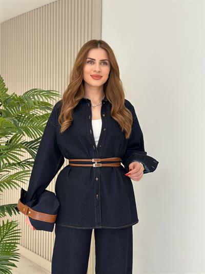 Kemerli Premium Kalite Oversıze Jean Takım 