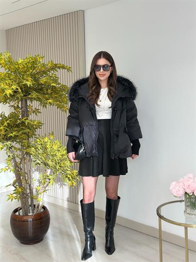 Kemerli Süet Etek Siyah