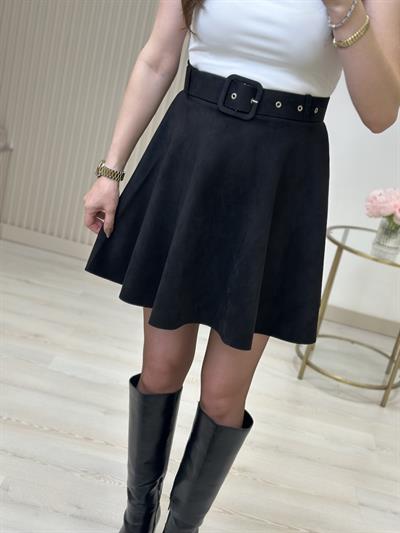 Kemerli Süet Etek Siyah