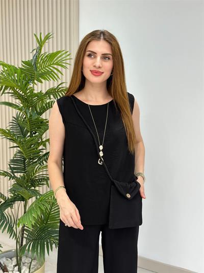 Keten Çantalı Üçlü Takım Siyah