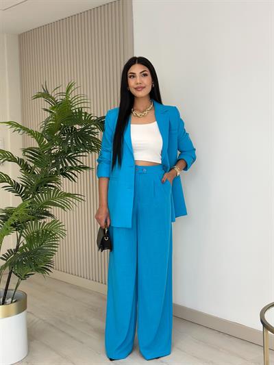 Keten Ceketli Takım Açık Mavi