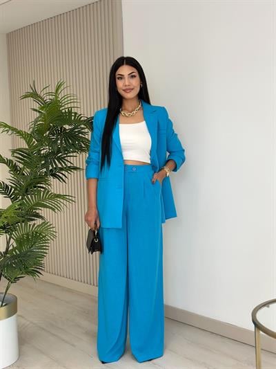 Keten Ceketli Takım Açık Mavi