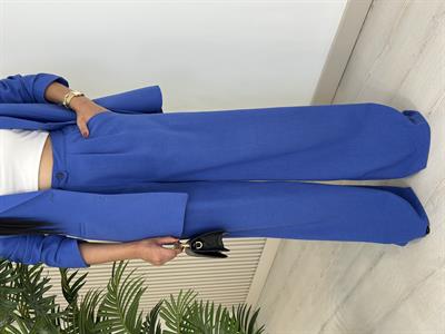 Keten Ceketli Takım Saks Mavi