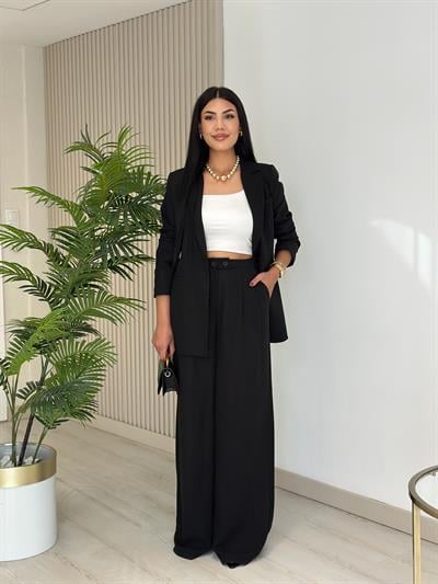 Keten Ceketli Takım Siyah