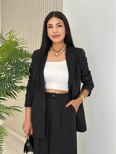 Keten Ceketli Takım Siyah