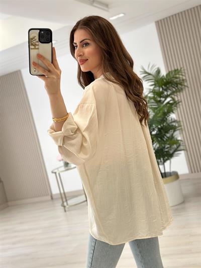 Keten Salaş Yıkamalı Gömlek Bej