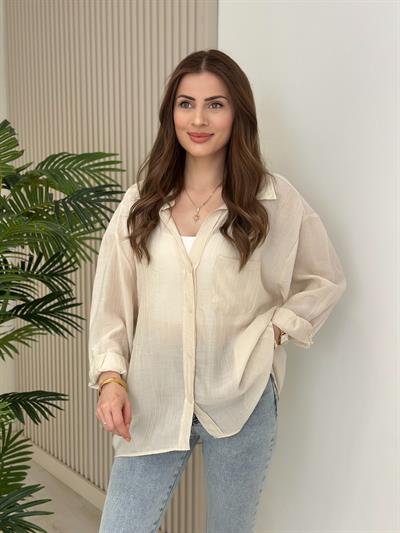 Keten Salaş Yıkamalı Gömlek Bej