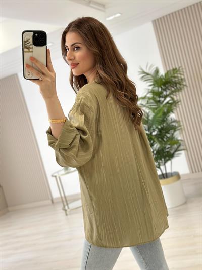 Keten Salaş Yıkamalı Gömlek Haki