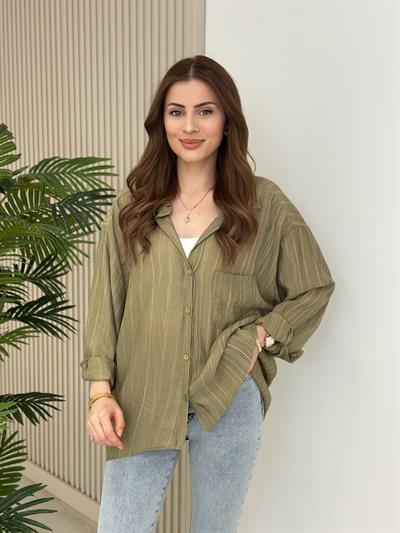 Keten Salaş Yıkamalı Gömlek Haki