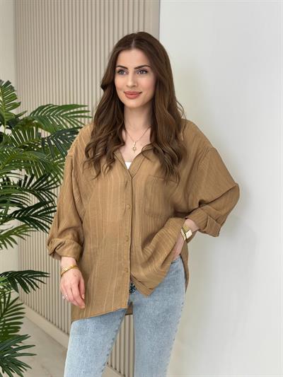 Keten Salaş Yıkamalı Gömlek Kahve