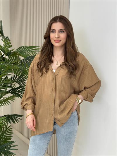 Keten Salaş Yıkamalı Gömlek Kahve