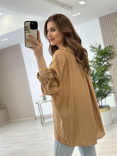 Keten Salaş Yıkamalı Gömlek Kahve