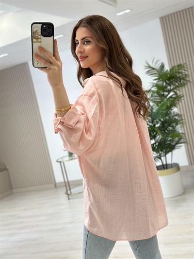 Keten Salaş Yıkamalı Gömlek Pembe