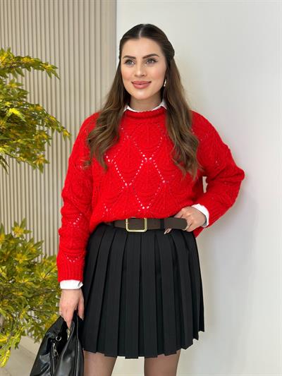 Kırmızı Yarım Balıkçı Yaka Kazak 