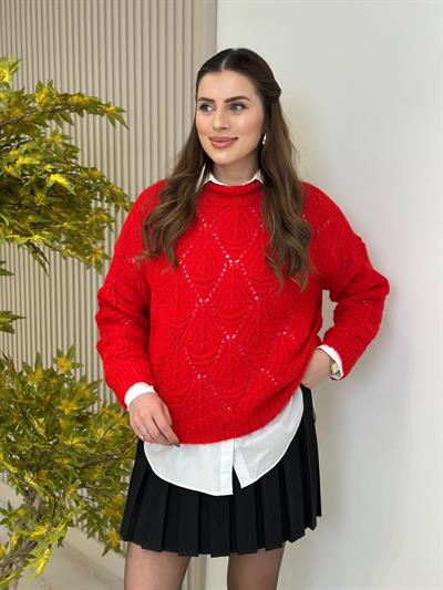 Kırmızı Yarım Balıkçı Yaka Kazak 