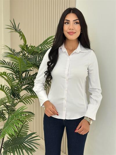 Klasik Likralı Poplin Beyaz Gömlek