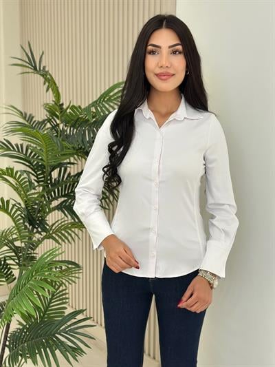 Klasik Likralı Poplin Beyaz Gömlek