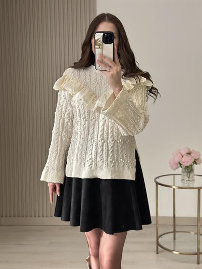 Kol Ağzı Yakası Fisto Detaylı Orj. Marka Ekru Triko 