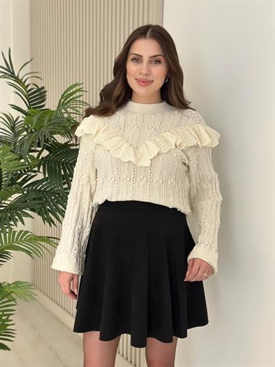 Kol Ağzı Yakası Fisto Detaylı Orj. Marka Ekru Triko 